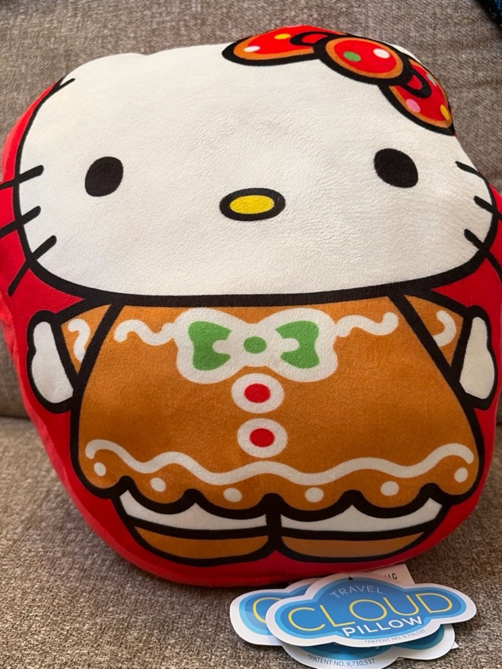 Sanrio Hello Kitty Red, White, Brown & Green Gingerbread Cloud Pillow